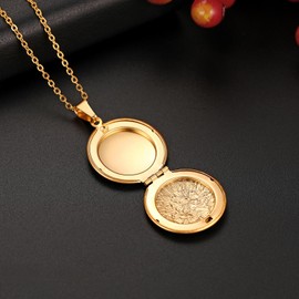 Cupimatch Photo Pendant Locket to Open: Pictures Photo Pendant with Tree of Life Flowers Round Chain Women's Amulet Necklace with 45 cm Chain Silver Gold, Stainless Steel