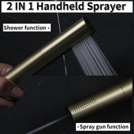 AYIVG Brushed Gold Handheld Shower Head with 59inch Flexible Hose 2 In 1 Round Detachable Hand Held Spray