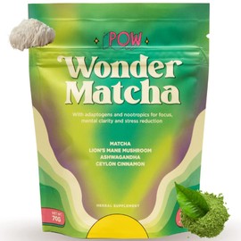 Pow Wonder Matcha | Organic Ceremonial Matcha w/Adaptogens, Mushrooms, Lion's Mane Mushroom and Ashwagandha (Lightly Sweetened | Up to 28 Servings)