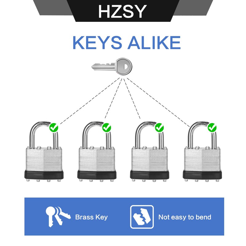 Padlocks Keyed Alike, Pack of 24, Laminated Steel Keyed Lock