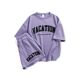 Klyatpxoen Size 11 12 Years Girl's Tracksuit Sets 2 Piece Outfits Summer Vacation Tee Top and Drawstring Waist Shorts(11-12Y)