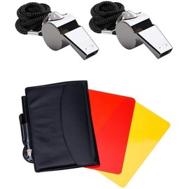 Friencity Referee Card Set Red Yellow Cards and 2 PCS Metal Stainless Steel Whistles with Lanyard, Loud Crisp Sound Whistles Great for Coaches, School Sports, Football, Rugby, Cricket, Tennis