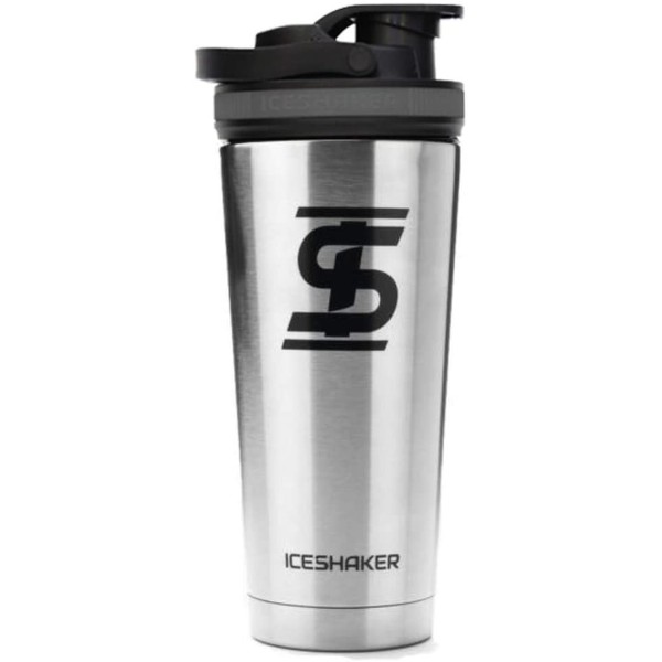 Ice Shaker Stainless Steel Insulated Water Bottle Protein Mixing Cup (As seen on Shark Tank) | Gronk Shaker | (Silver 26oz)