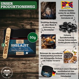 Shilajit -Shilajit Original- WICHTIG: Zertifiziertes Shilajit Harz pur (Herkunft 100% Himalaya) +Dosierlöffel I Handernte mit Abfüllung in Deutschland -50g- SCHEUNENGUT®