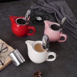 350ML Ceramic Tea Pot Stainless Steel Lid and Extra-Fine Infuser To Brew Loose Leaf Tea Thermostability Pure Color (White)
