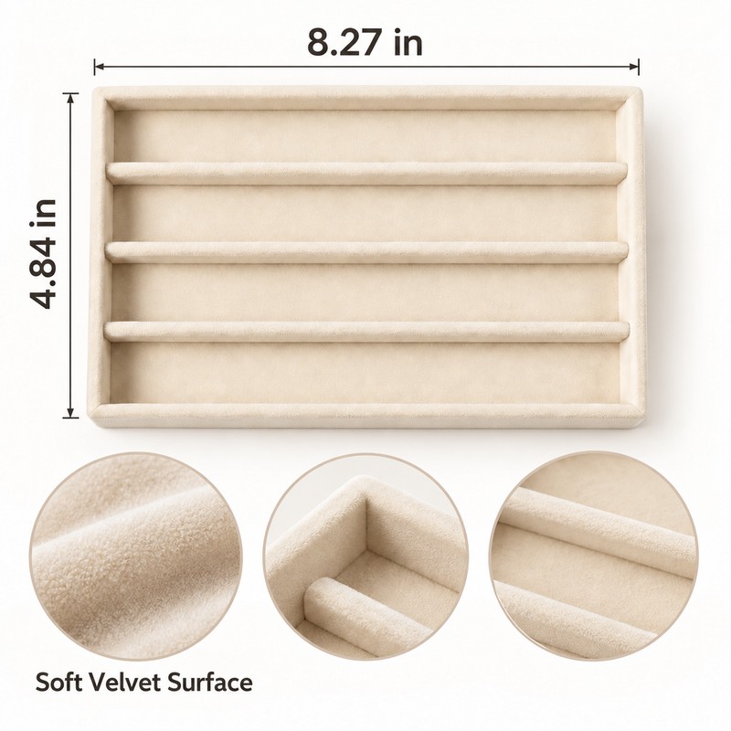 Velvet Jewelry Organizer Tray with Removable Dividers for Rings, Earrings,