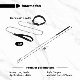 1 Pet Leash, 1 Pet Collar, Metal Dog Leash, Outdoor Dog Walking Set, Anti-Bite Dog Leash, Pet Accessories