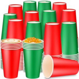 Layhit 200 Pieces 16 Oz Winter Disposable Cups Winter Paper Coffee Cups for Hot Cold Beverage Chocolate Tea Cocoa, Winter Xmas Holiday Table Decorations(Red and Green)