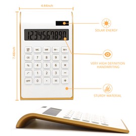 Gold Calculator, 10 Digits Solar Battery Basic, Dual Powered Desktop Calculator, Tilted LCD Display, Inclined Design Slim Desk Calculator