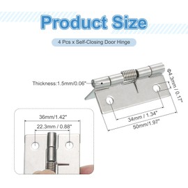 sourcing map 4Pcs Spring Hinge, 2" Length 304 Stainless Steel Spring Loaded Hinges, Self-Closing Cabinet Hinges for Left and Right Hand Doors Cabinet Closet DIY Hardware, Silver (Interior)