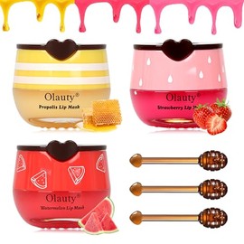 3 piezas de bálsamo labial en pote de miel Bee, sabores fresa, sandía y miel, mascarillas labiales hidratantes de noche reducen las líneas de los labios, prevención de labios secos y agrietados