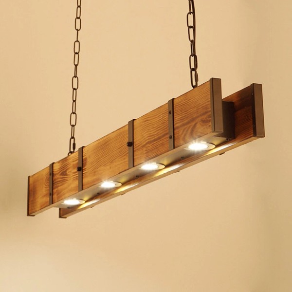 Unbranded Rustic Wood 4 Lights Chandelier Farmhouse Ceiling Lamp Pendant