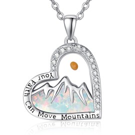 Zhi Kexin Mustard Seed Heart Necklace for Women 925 Sterling Silver Your Faith Can Move Mountains Pendant Opal Faith Christian Jewelry Gifts