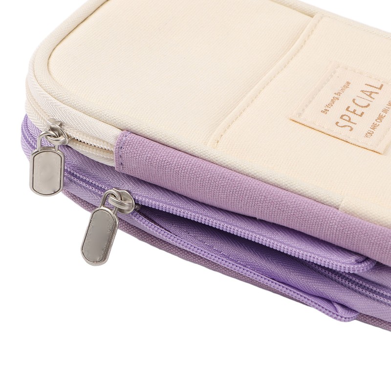 Large Pen Bag Simple Style Canvas Mesh Pockets Pen Slots