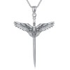 LWXIE Diamond Angel Wings Sword Necklace 925 Sterling Silver Angel