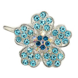 Teri's Boutique Flower Women Children Girls Shiny Rhinestone Crystal Princess Hair Clips Hair Pins (Blue)