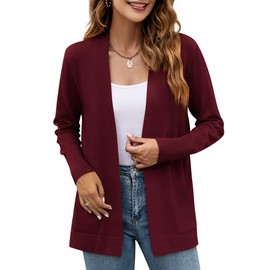 Women's Cardigan Sweater Blazer Jacket Red Sweaters Womens Fall Fashion Clothes Burgundy Large