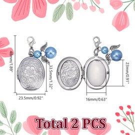 HOBBIESAY 2Pcs Wedding Bouquet Photo Charm 48mm Alloy Wedding Pendant Decorations Stainless Steel Locket Photo Charms Silver for Wedding Party