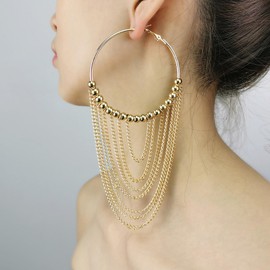 Large Hoop Earrings for Women Big Round Circle Earrings Chain Tassel Earrings Lightweight Dangle Earrings Birthday Gifts for Mom Valentines Day Gifts 2024