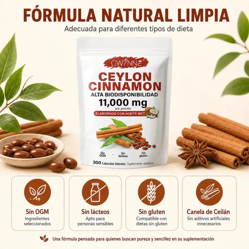 GWYNNE - Ceylon Cinnamon 300 Capsules 20:1 con Aceite MCT,alta