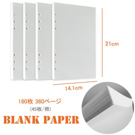 Diary Refill, A5 Size, Solid Color, Set of 4, DY.2ten 180 Sheets, 6 Holes, System Notebook, Memo Pad Refill, 6 Holes, Filling, A5