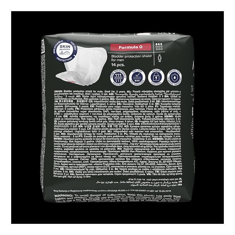 Abena Man Formula 0 Premium, 300ml Absorbency, 14 Incontinence Pads