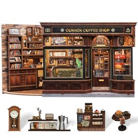CUTEBEE - Kit de rincón de libros - Juego de construcción DIY de casa en miniatura para adultos, estantería de casa en miniatura para libros, rompecabezas de madera 3D, regalos para familia y amigos