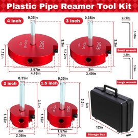 Blulu 4 Piece Plastic Pipe Reamer Tool Kit for 1/2" Drill, Includes 1.5", 2", 3", 4" Reamer, PVC Chamfer Deburring Tool, Inside Pipe Cutter with Scale Includes 6 Blades, for PVC, CPVC, ABS Fittings