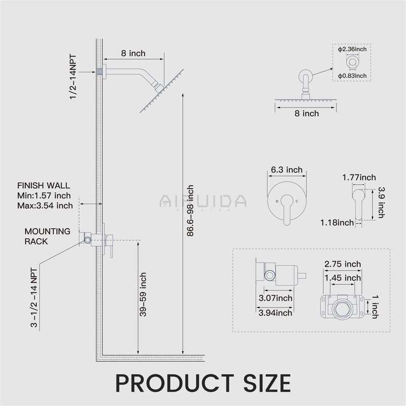 Airuida Single Function Shower Trim Kit Shower Faucet Set Wall