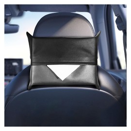 ZIMISI Car Tissue Holder, Leather Tissues Box Cover, Back Seat Tissue Dispenser with Elastic Band, Car Napkin Holder, Vehicle Seat Organizer for Sun Visor, Center Console, Armrest Box (Grey/Black)