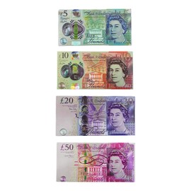 Set of 4 London England Fridge Magnets | Acrylic Foil Design & UK Currency Replica Set – Realistic British Pound Notes | Collectible Souvenir or Display Gift