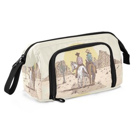 Fisyme Western Desert Cowboy Pencil Case Large Capacity Pencil Pouch Pen Bags Box Big Makeup Pencil Case Organizer