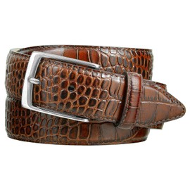 Joseph_Nickel Finish Buckle Genuine Full-Grain Cowhide Leather Dress Belt 1-3/8 Wide (Alligator Brown, 40)