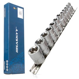 HASKYY Socket Spanner Inserts Torx Socket Set E-Profile 1/4 Inch (E4, E5, E6, E7, E8) and 3/8 Inch (E10, E11, E12, E14, E16, E18, E20) Sockets 12-Piece External Torx Socket Set