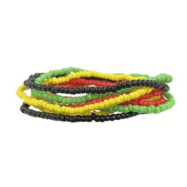 QRH Juneteeth Stackable Bead Bracelets Layered African Boho Bracelets for Women Jamaican Multicolor Seed Stretch Bangle Red Black Green Yellow Black History Month Jewelry