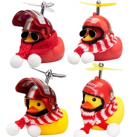 wonuu Adornos de coche de pato de goma para decoración de tablero de automóvil de pato amarillo con casco de hélice para decoración de Navidad y decoración del hogar para adultos (S-amarillo y rojo)