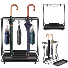 kunghei Metal Umbrella Storage Holder Stand with Removable Drip Tray, Standing Umbrella Rack Organizer for Entryway Home Commercial Office Hotel Entry Hallway Patio Décor