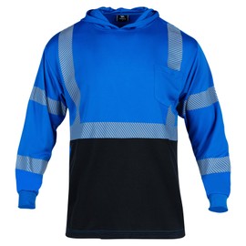 VENDACE Safety Reflective High Visibility Long Sleeve Shirts ANSI Class 1 Hi Vis Construction Work T Shirts for Men with Hood(Royal Blue,2XL)
