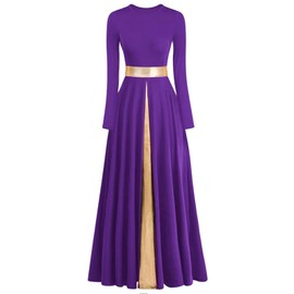 Z&X Praise Dance Modern Worship Liturgical Long Dresses for Women Metallic Color Block Church Robe Lyrical Dancewear Tag XL, Purple