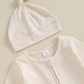 Ayalinggo Newborn Baby Girl Boy Clothes Infant Long Sleeve Soild Footed Romper Zipper Footie Jumpsuit With Hat Fall Outfit White 3-6 Months