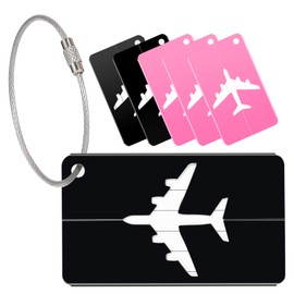 Yizhet Pack of 6 Luggage Tags Suitcase Aluminium Luggage Tags Suitcase Tags with Address Label Stainless Steel Cable Waterproof Luggage Handbag Tag Suitcase Bag Labels (Pink, Black)