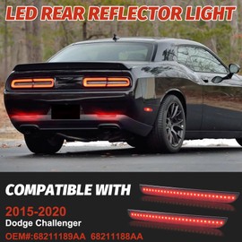 Centika LED Rear Bumper Reflector Lights Compatible with Dodge Challenger 2015 2016 2017 2018 2019 2020 2021 2022 4 in1 Sequential LED Bumper Reflector Lamp 68211189AA 68211188AA, Smoke Lens, 2 Pcs