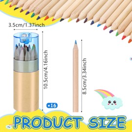 16 Pack Mini Drawing Colored Pencils with Sharpener 12 Colrs Mini Drawing Pencils Set 3.3inch Short Fat Color Pencils in Tube Coloring Pencil Bulk for Adult Coloring Books, Classroom School Drawing