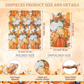 Sinmoe 200 Pcs Autumn Pumpkin Paper Guest Napkin Disposable Hand Towel for Bathroom Decorative Paper Guest Towel Autumn Harvest Thanksgiving Napkin for Dinner Bathroom Holiday Party