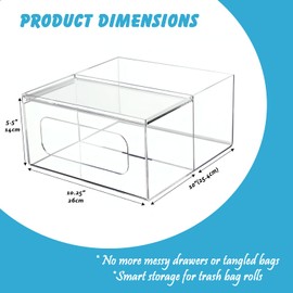 Acrylic Trash Bag Holder Dispenser, 2 in 1 Trash Bag Organizer Under Sink, Garbage Bags Roll Storage Dispenser, Rubbish Bags Holder with Lid, Pull-Out Storage Box for Kitchen Laundry Room, Keep Tidy