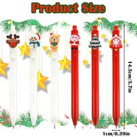 Bewudy 12 Pcs Christmas Pen Gel Ink Pen, Xmas Cartoon Cute Novelty Pens 0.5mm Black Ink, Retractable Fine Point Gel Pen for Writing, Holiday Christmas Office School Supplies Party Gift