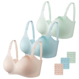 Dresime Pregnancy Nursing Bra Seamless Nursing Bra Without Underwire Maternity Bra with Additional Bra Extensions Breastfeeding and Sleep for Women, 3 pcs-beige/blue/light green