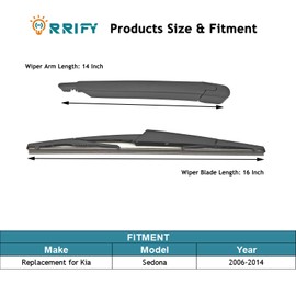 ORRIFY Rear Windshield Wiper Blade Arm Set for Kia Sedona 2006-2014 Rear Windsheild Back Wiper Arm and wiper Blade with Cover Assembly - 410mm 16 inch