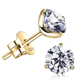 "STUNNING FLAME" 18K Gold Plated Silver Brilliant Cut Simulated Diamond Cubic Zirconia Stud Earrings(yellow-gold-plated-silver, 0.9)