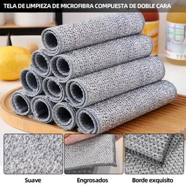 KIROTLA Trapos de Limpieza Microfibra Multiusos Trapos Carbón Bambú Multifuncional para Lavar Platos En Húmedo Y Seco Trapos de Almohadillas Fregar Reutilizable para Hogar Cocina(15PCS)